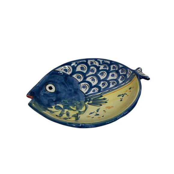 Vietri Fish Fish Blue 10 Inch Oval Dish Italy Pottery E 1990s